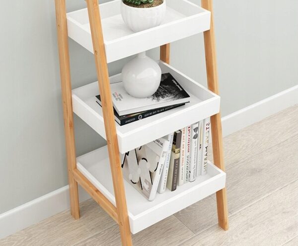 Biblioteca Scandinav din bambus, 3 rafturi, 35x30x75cm, alb - Image 4