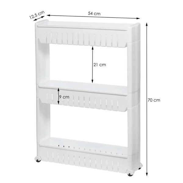 Sistem rafturi de depozitare Sersimo HA110 cu roti pentru bucatarie sau baie cu 3 polite, alb - Image 7