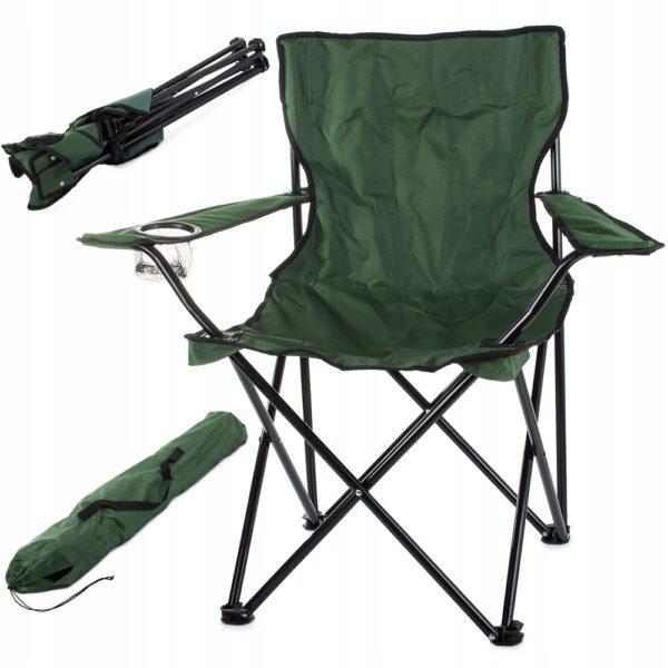 Scaun pliabil camping sau pescuit Sersimo, suport pahar, verde - Image 9