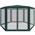 Pavilon szúnyoghálóval, cipzárral, hatszögletű, 200cm, zöld