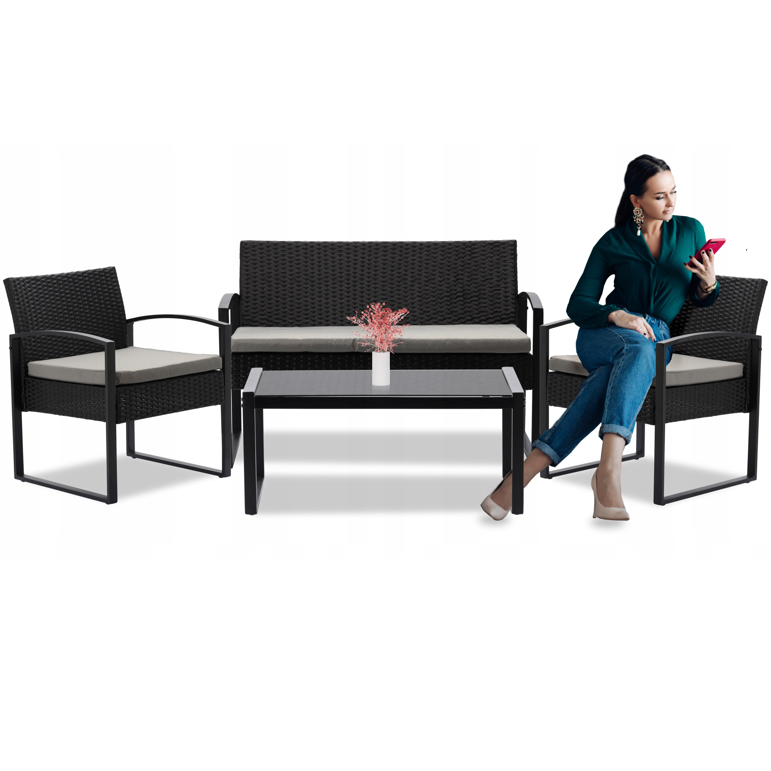 (DL) Set mobilier gradina Sersimo Istanbul, 2 fotolii, canapea si masuta - Image 3
