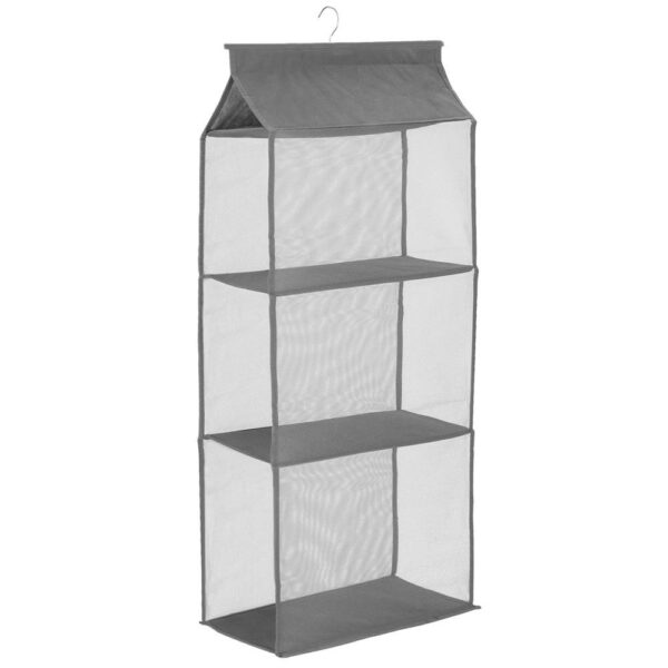 Organizator dulap posete Sersimo, 3 compartimente, textil, gri - Image 2