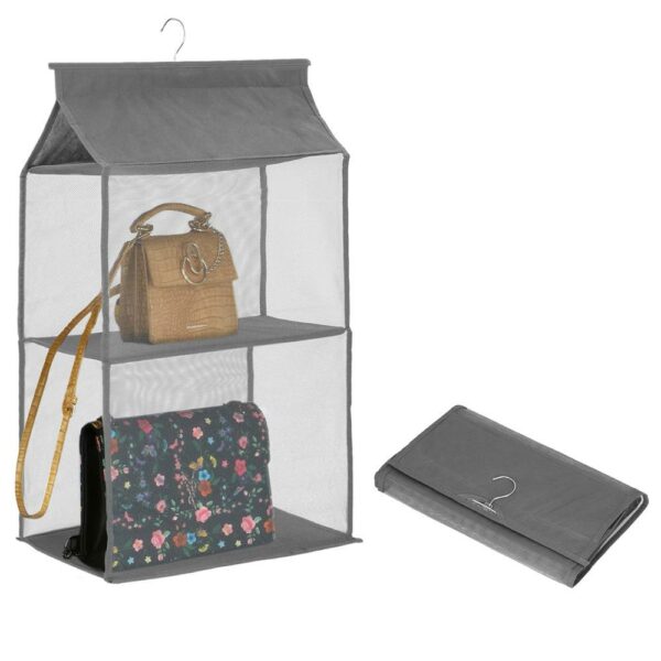 (DL) Organizator dulap posete Sersimo, 2 compartimente, textil, gri - Image 2