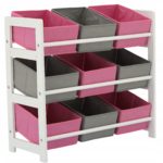 Raft depozitare si organizare jucarii, 9 compartimente, gri roz