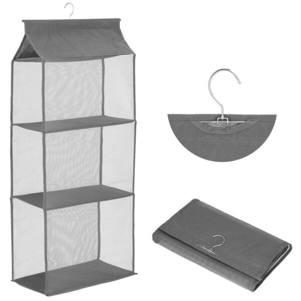 Organizator dulap posete Sersimo, 3 compartimente, textil, gri - Image 10