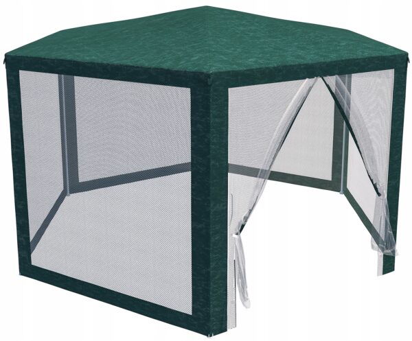 Pavilon szúnyoghálóval, cipzárral, hatszögletű, 200cm, zöld - Image 12