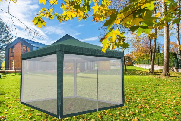 Pavilon szúnyoghálóval és cipzárral, négyzet alakú, 3x3 m, zöld - Image 10