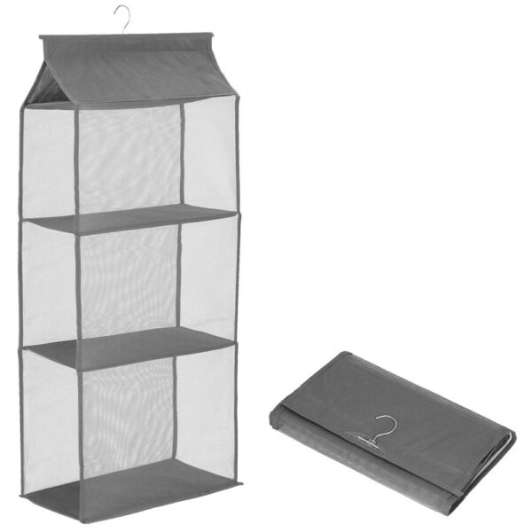 Organizator dulap posete Sersimo, 3 compartimente, textil, gri - Image 11