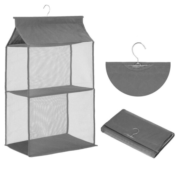 (DL) Organizator dulap posete Sersimo, 2 compartimente, textil, gri - Image 11