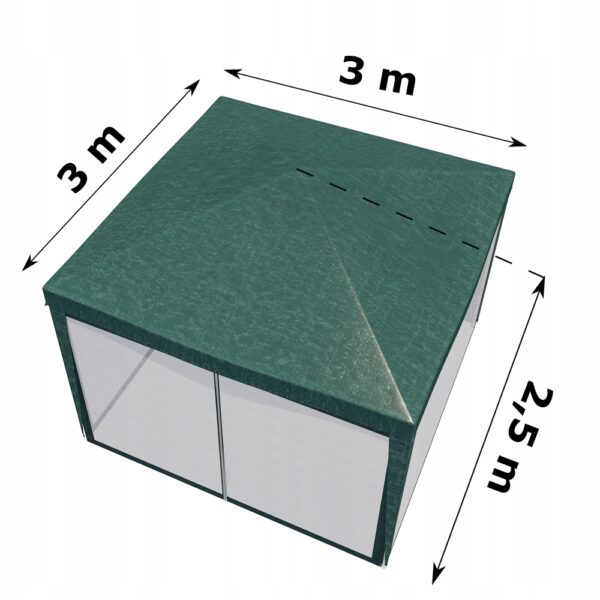 Pavilon szúnyoghálóval és cipzárral, négyzet alakú, 3x3 m, zöld - Image 5