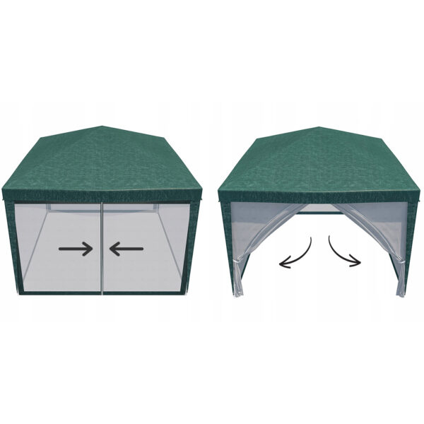 Pavilon szúnyoghálóval és cipzárral, négyzet alakú, 3x3 m, zöld - Image 14