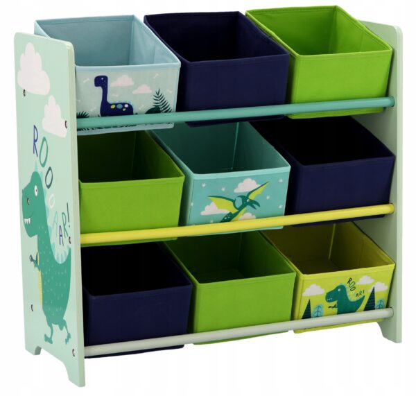 Raft depozitare si organizare jucarii, 9 compartimente, verde albastru - Image 2