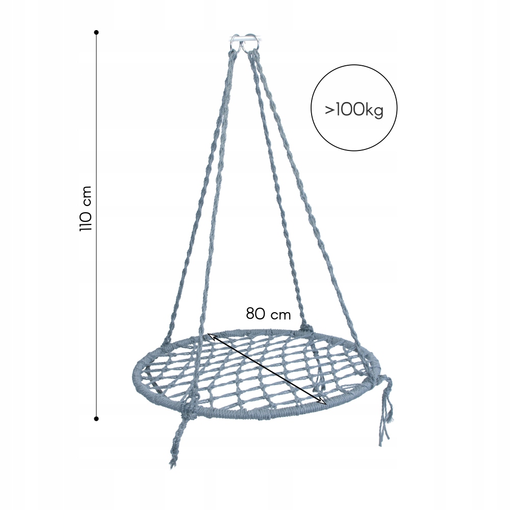 (DL) Scaun rotund tip leagan suspendat GO-L70D1, 80cm, 100kg, gri - Image 3