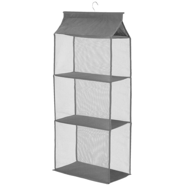 Organizator dulap posete Sersimo, 3 compartimente, textil, gri - Image 4