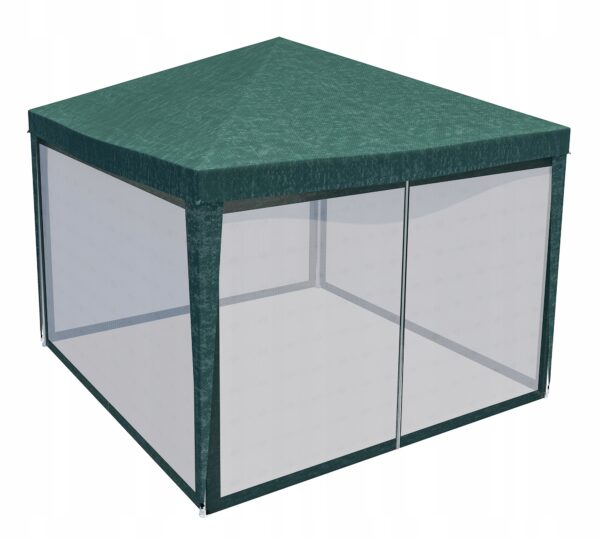 Pavilon szúnyoghálóval és cipzárral, négyzet alakú, 3x3 m, zöld - Image 11