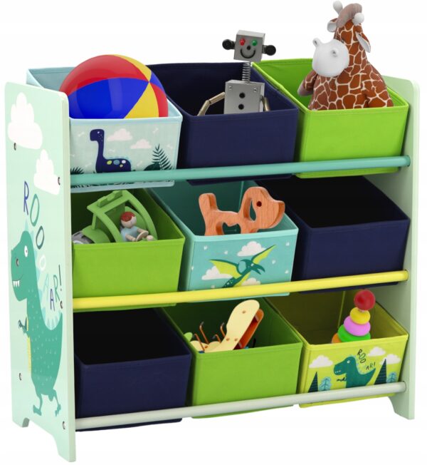Raft depozitare si organizare jucarii, 9 compartimente, verde albastru - Image 3