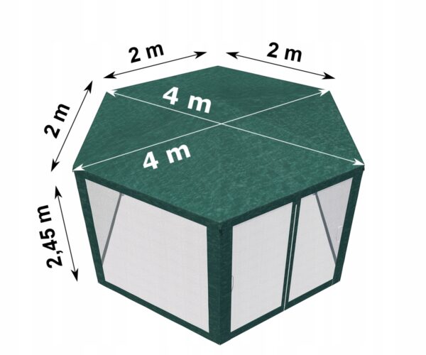 Pavilon szúnyoghálóval, cipzárral, hatszögletű, 200cm, zöld - Image 6