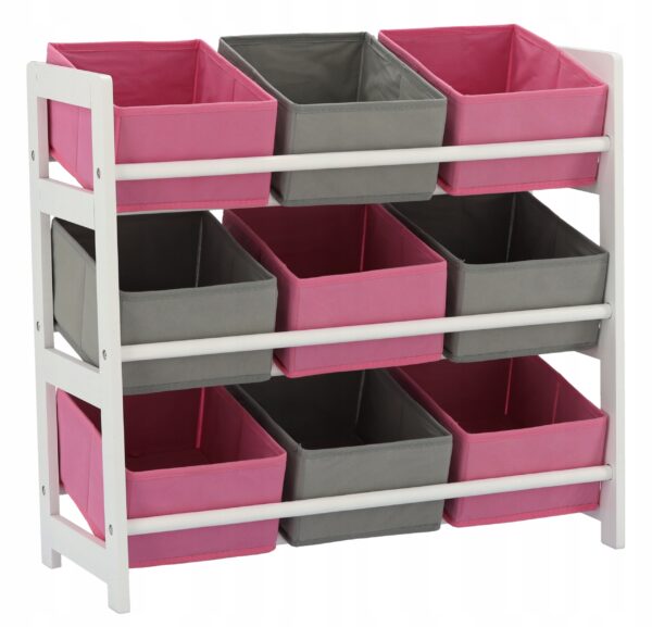 Raft depozitare si organizare jucarii, 9 compartimente, gri roz - Image 5