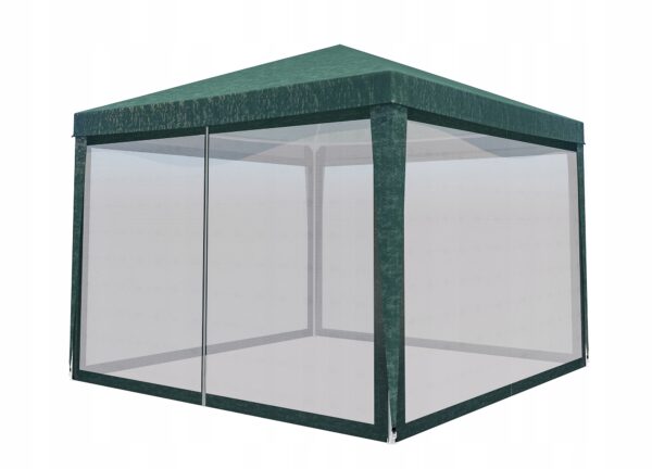 Pavilon szúnyoghálóval és cipzárral, négyzet alakú, 3x3 m, zöld - Image 4