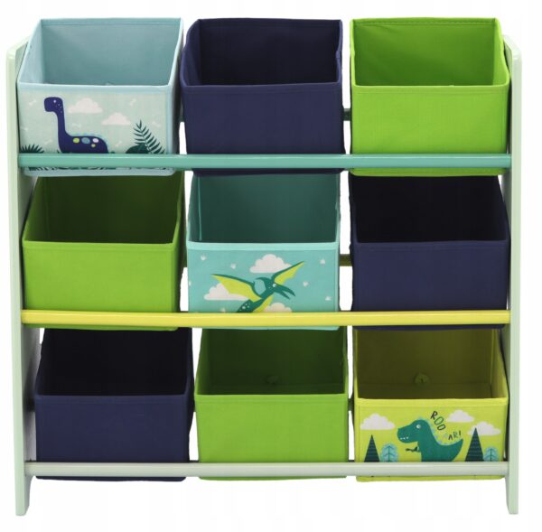 Raft depozitare si organizare jucarii, 9 compartimente, verde albastru - Image 4