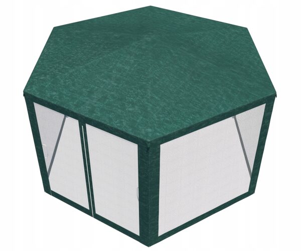 Pavilon szúnyoghálóval, cipzárral, hatszögletű, 200cm, zöld - Image 11