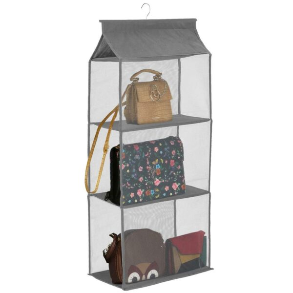 Organizator dulap posete Sersimo, 3 compartimente, textil, gri - Image 9