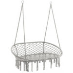 Dupla felfüggesztésű kétszemélyes függőfotel otthonra vagy kertbe, Sersimo, rojtokkal, szürke