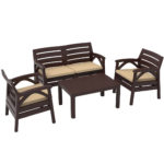 (DL) Set mobilier gradina Sersimo Illy, 2 fotolii, canapea, masa, maro