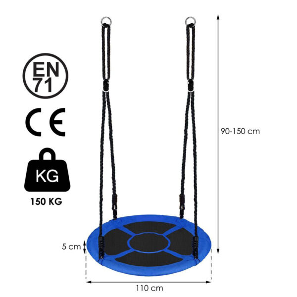 Sersimo NS24 fészekhinta, átmérő 110 cm, állítható magasságú, kültéri használatra, maximum terhelhetőség 50 kg, kék-fekete - Image 3