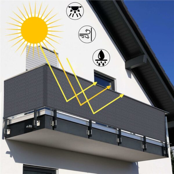 Paravan de balcon impermeabil poliester, 90x500cm, gri inchis - Image 2