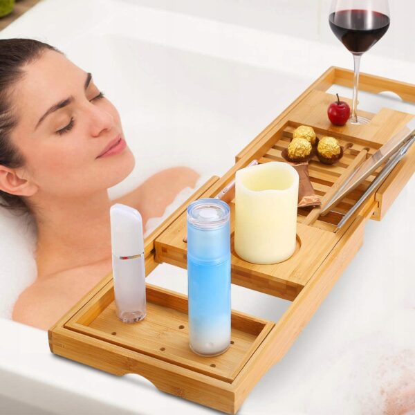 (DL) Raft cu tava pentru cada din bambus natural Sersimo, extensibila, 69-104x23cm - Image 11