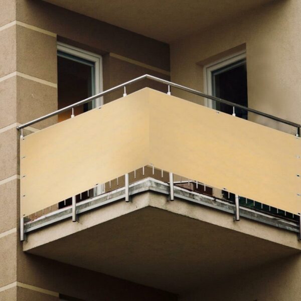 Paravan de balcon impermeabil poliester, 90x500cm, bej - Image 12