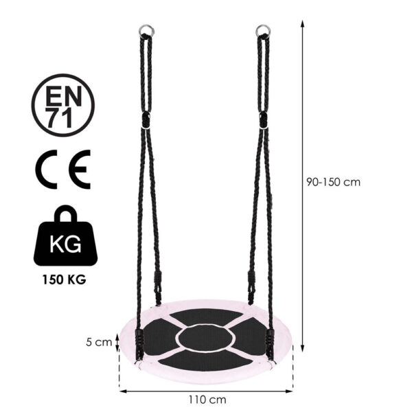 Leagan tip cuib Sersimo NS25, diametru 110cm, inaltime reglabila, pentru exterior, sarcina 150 kg, Roz pal - Image 3