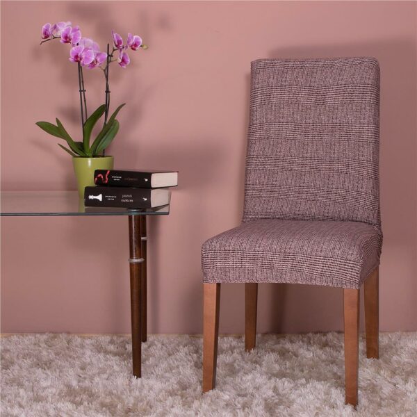 Set 4 huse universale pentru scaun, marime universala, poliester si spandex, 45 x 60 cm, carouri maro - Image 4