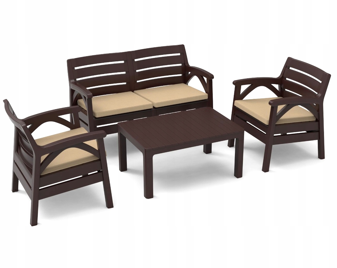 (DL) Set mobilier gradina Sersimo Illy, 2 fotolii, canapea, masa, maro - Image 3