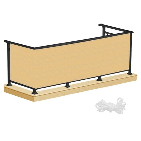 Paravan de balcon impermeabil poliester, 90x500cm, bej - Image 2
