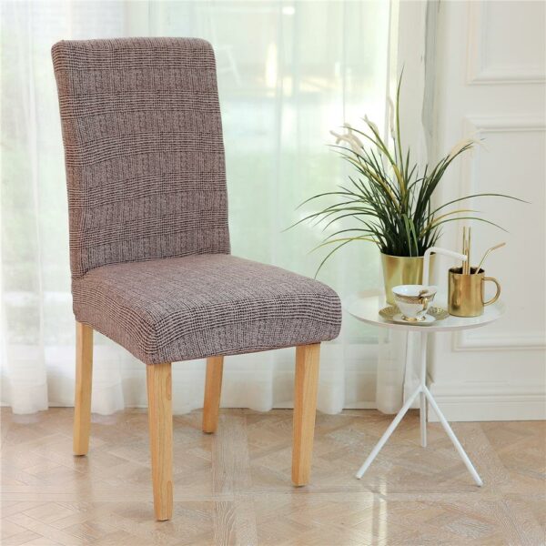 Set 4 huse universale pentru scaun, marime universala, poliester si spandex, 45 x 60 cm, carouri maro - Image 5