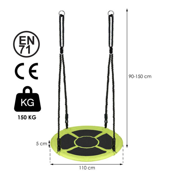 Leagan tip cuib Sersimo NS22, diametru 110cm, inaltime reglabila, pentru exterior, sarcina 150 kg, Verde Negru - Image 5