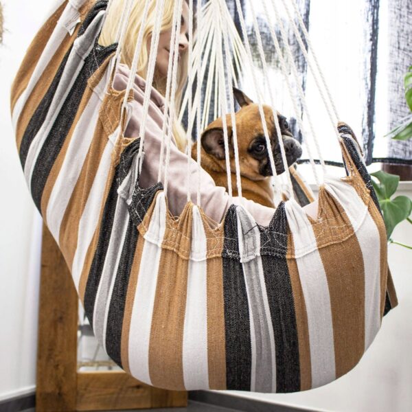 Függesztett hinta függőágy otthonra vagy kertbe HM48, szürke barna párnákkal, 130x100cm, 150kg - Image 6