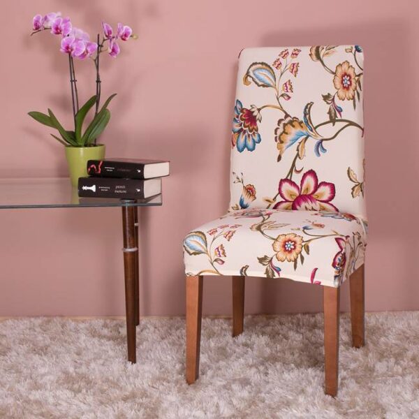 Set 4 huse universale pentru scaun, marime universala, poliester si spandex, 45 x 60 cm, bej floral - Image 4