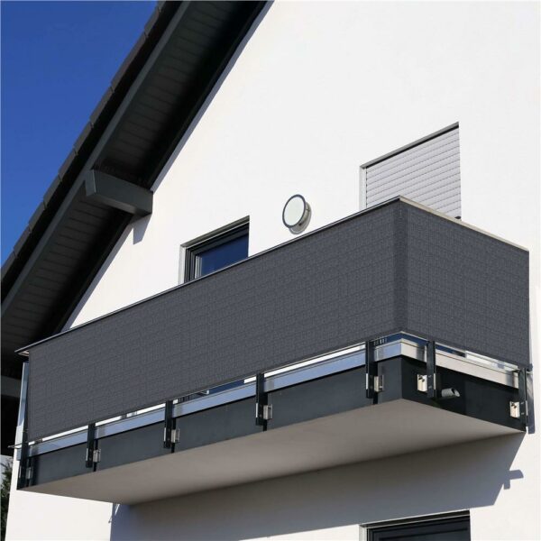 Paravan de balcon impermeabil poliester, 90x500cm, gri inchis - Image 6