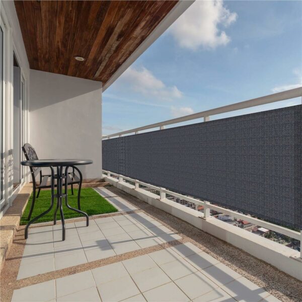 Paravan de balcon impermeabil poliester, 90x500cm, gri inchis - Image 7