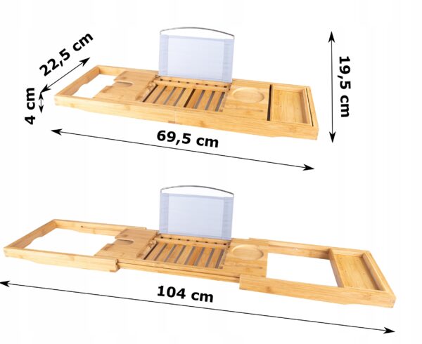 (DL) Raft cu tava pentru cada din bambus natural Sersimo, extensibila, 69-104x23cm - Image 9