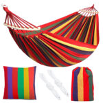 Kétszemélyes függőágy Sersimo fa rúddal, 260x150 cm, tarka
