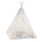 Cort copii Sersimo stil indian Teepee Tent cu fereastra, covoras gros si 2 perne, cu flori