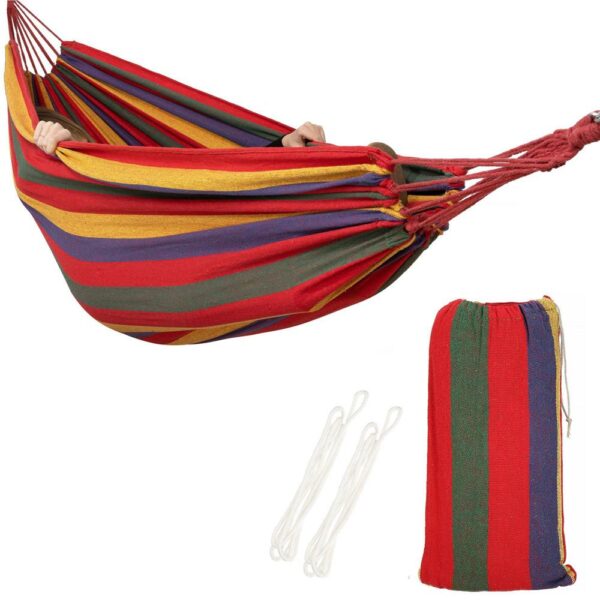 Hamac doua persoane, Sersimo, 100% Bumbac 200x150 cm, multicolor rosu - Image 2