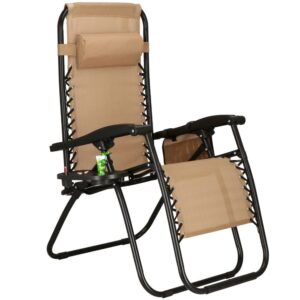 Sezlong scaun pliant plaja sau gradina, Siesta, gravitatie zero, cu tetiera, 175x67x110 cm, taupe