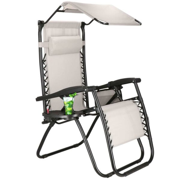 Összecsukható nyugágy SERSIMO GC11, Relax Zero Gravity napernyővel, 175cm, szürke - Image 2