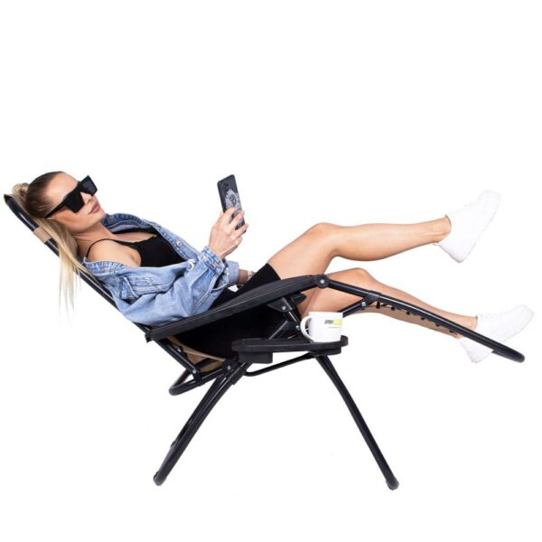 Sezlong scaun pliant plaja sau gradina, Siesta, gravitatie zero, cu tetiera, 175x67x110 cm, taupe - Image 14