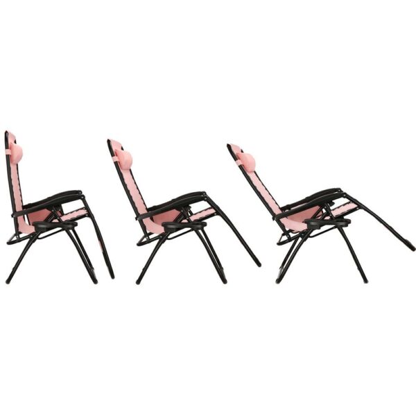 Sezlong scaun pliant plaja sau gradina, Siesta, gravitatie zero, cu tetiera, 175x67x110 cm, roz - Image 15